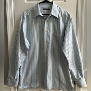 Ermenegildo Zegna Dress Shirt Men’s XL Blue Striped Long Sleeve Button Down